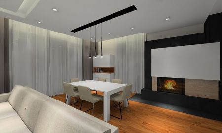 Widok na kominek i stół