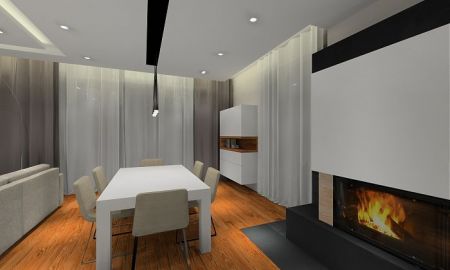 Na suficie została zaprojektowana wnęka na oświetlenie i pomalowana na kolor czarny.