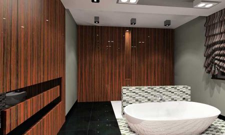 Projekt łazienki z wykorzystaniem płytek firmy dunin. 