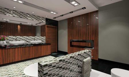 Projekt łazienki z wykorzystaniem płytek firmy dunin. 