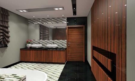 Projekt łazienki z wykorzystaniem płytek firmy dunin. 