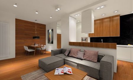 Nowoczesny salon połączony z kuchnią i jadalnią