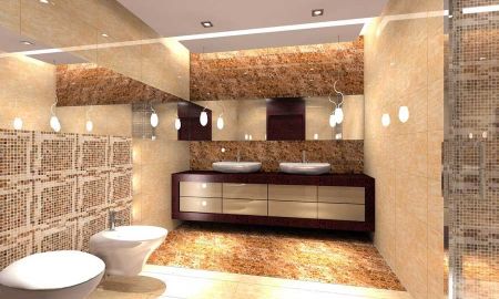 Projekt łazienki - płytki przypominające marmur - MKdezere - projektowanie wnętrz. 