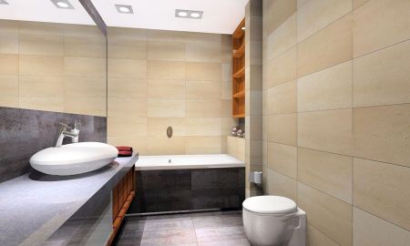 Kontrastowe zestawienie płytek jasnych z szarymi. MKdezere - projektowanie wnętrz