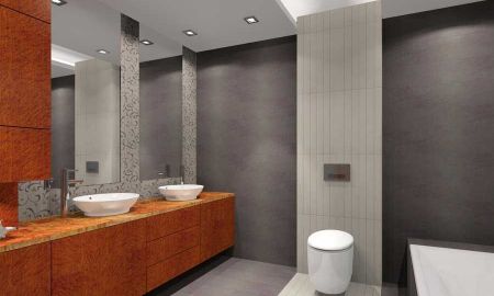 Projekt łazienki w szarościach - MKdezere - projektowanie wnętrz. 