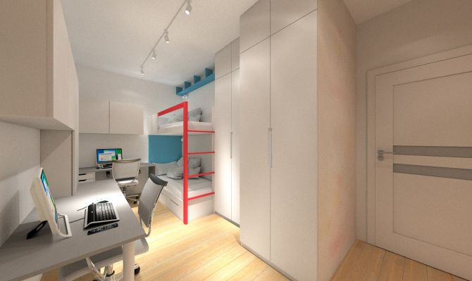 Pokój młodzieżowy z łóżkiem piętrowym dla chłopców.  