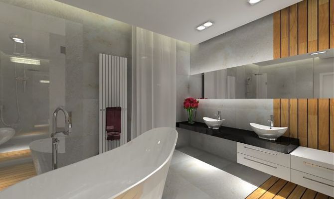 Elegancka łazienka z bardzo wygodną wanną wolno stojącą.