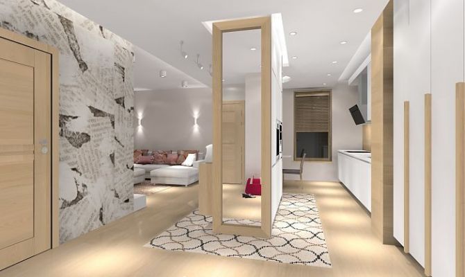 jasne, przytulne mieszkanie z dębową podłogą i meblami