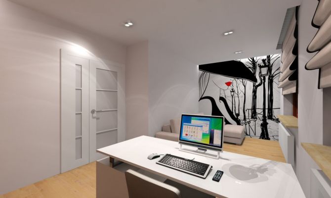 Projekt gabinetu z fototapetą.