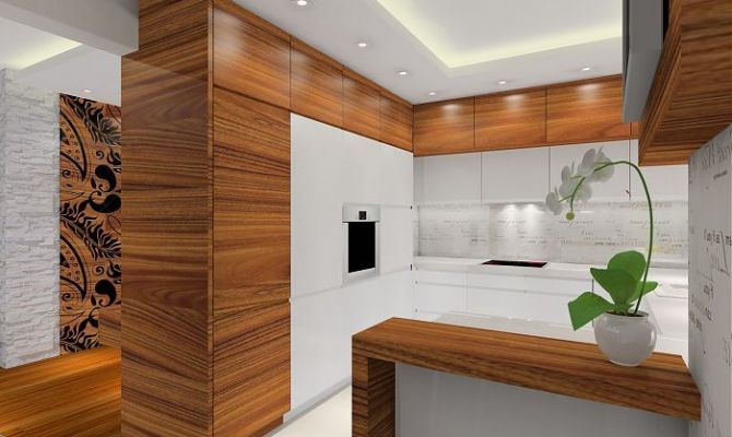 Projekt przytulnego apartamentu z dodatkiem naturalnego kamienia oraz szklaną przesłoną oddzielającą salon od holu. Na filarze dekoracyjny 