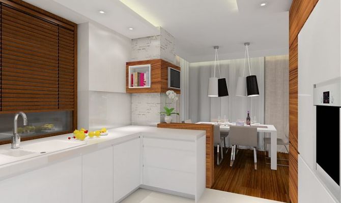 Projekt przytulnego apartamentu z dodatkiem naturalnego kamienia oraz szklaną przesłoną oddzielającą salon od holu. Na filarze dekoracyjny 