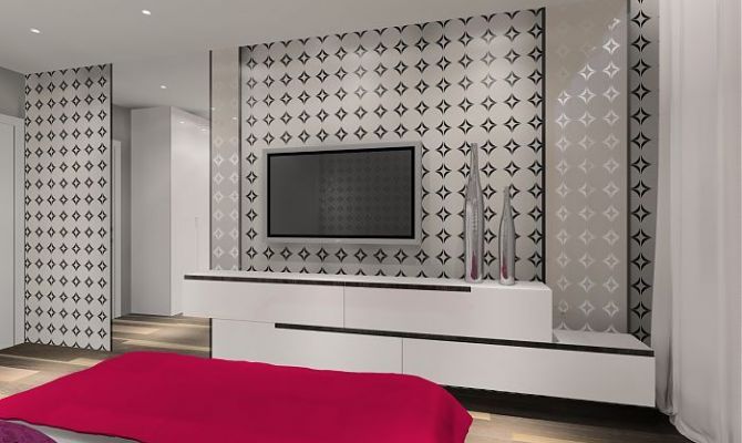 Sypialnia z graficzną tapetą